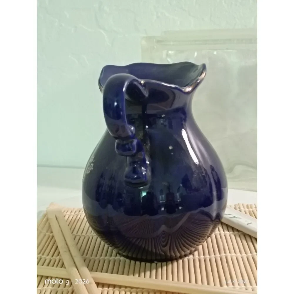 Vintage Japanese Cobalt Blue Pitcher Gold Pheasant Floral Kutani Style 5